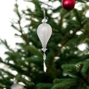 Silver Glitter Teardrop Christmas Ornament 9” Beaded Holiday Tree Decor